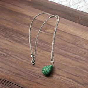 Green Striped Design Pendant Silver Plated Necklace